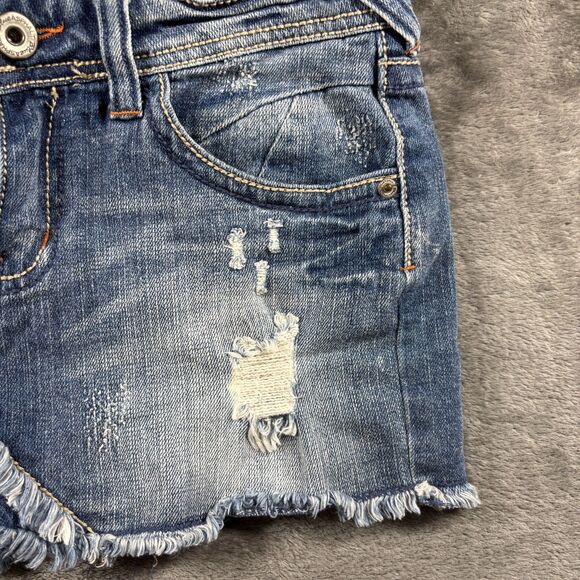 Blue Asphalt Vintage Y2K Micro Mini Skirt Denim Grunge Distressed Size 5 I117 - Picture 2 of 11